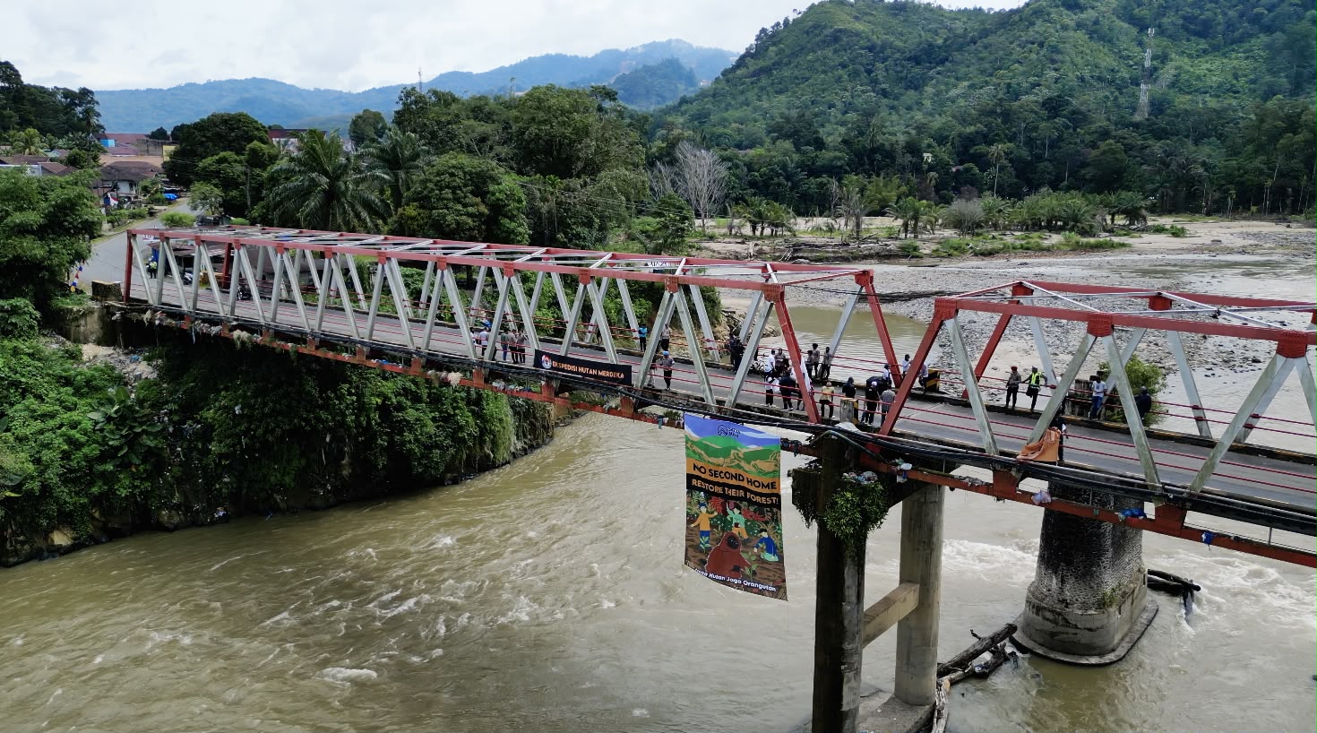 Peringati Hari Orang Utan Internasional, Tim Ekspedisi Hutan Merdeka Bentang Spanduk Raksasa di Batang Toru